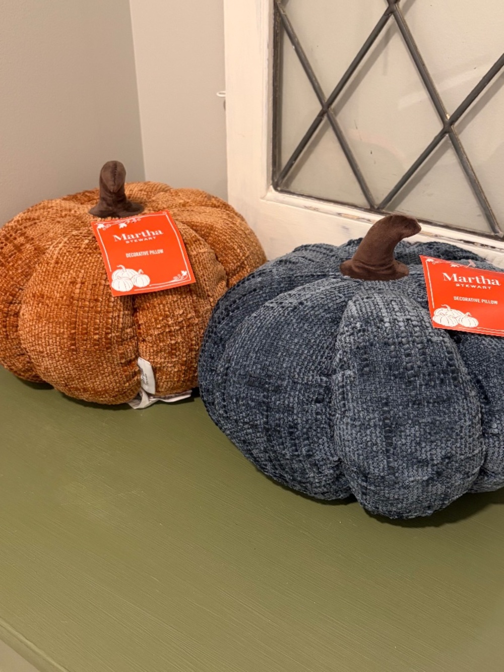 Martha Stewart Decorative Pumpkin Pillows set of 2 orange blue chenille soft NWT
